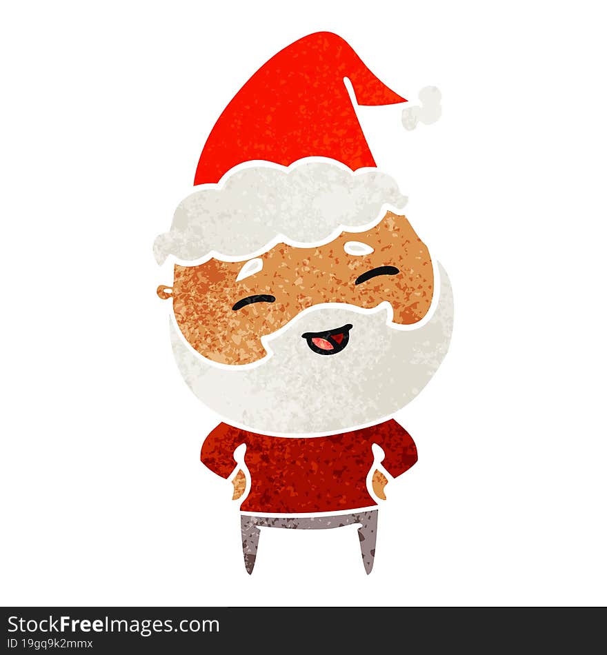 retro cartoon of a happy bearded man wearing santa hat