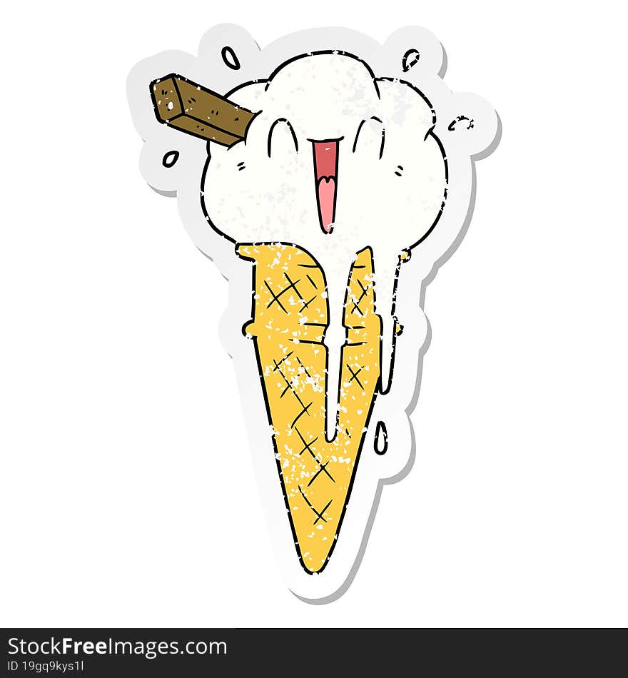 distressed sticker of a cartoon ice cream