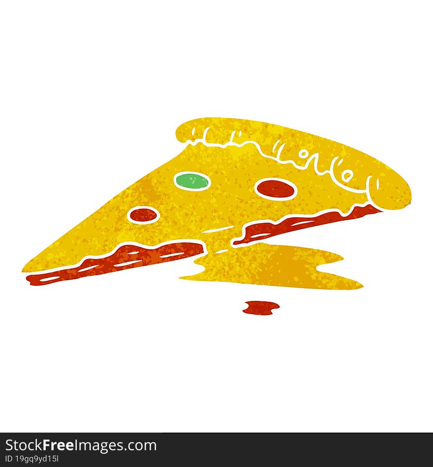 retro cartoon doodle of a slice of pizza