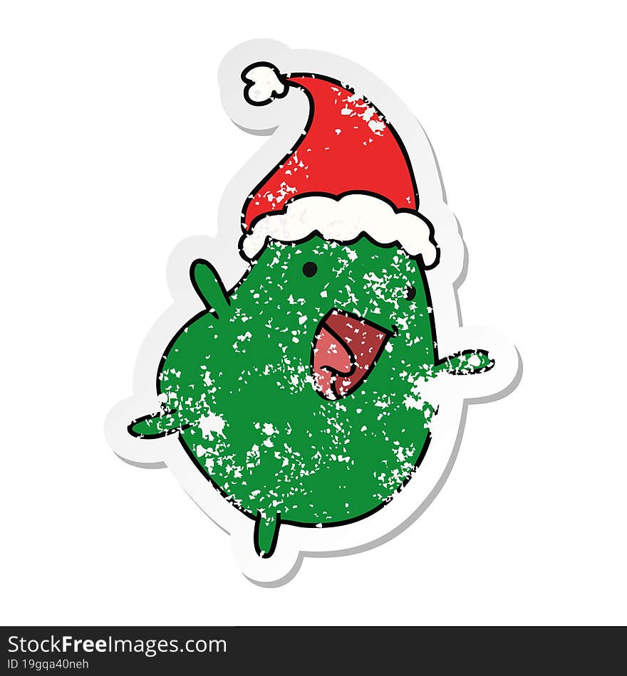 christmas distressed sticker cartoon of kawaii bean