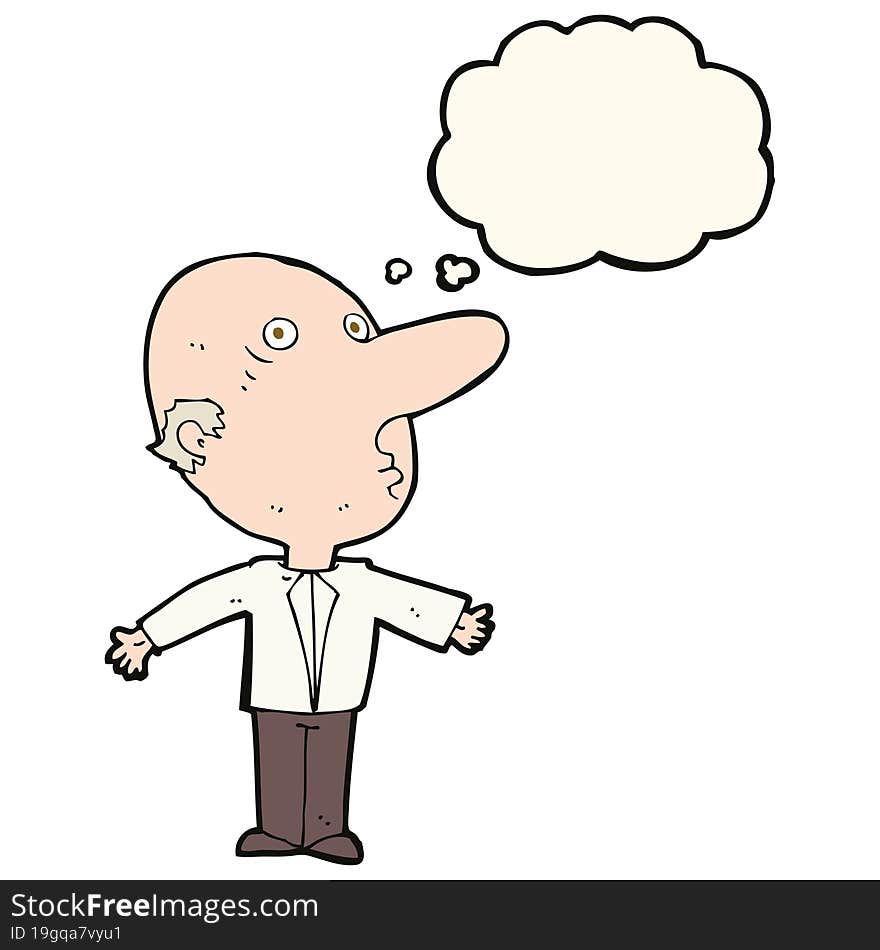 cartoon confused middle aged man with thought bubble