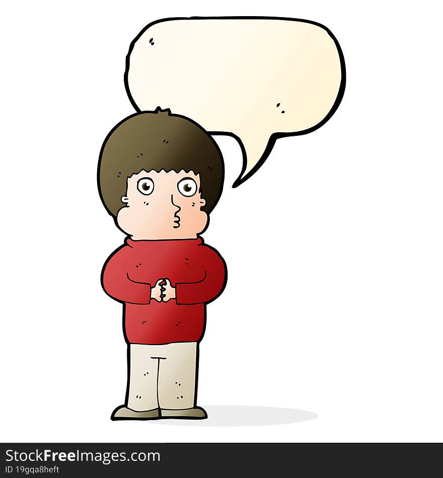 cartoon shy boy with speech bubble