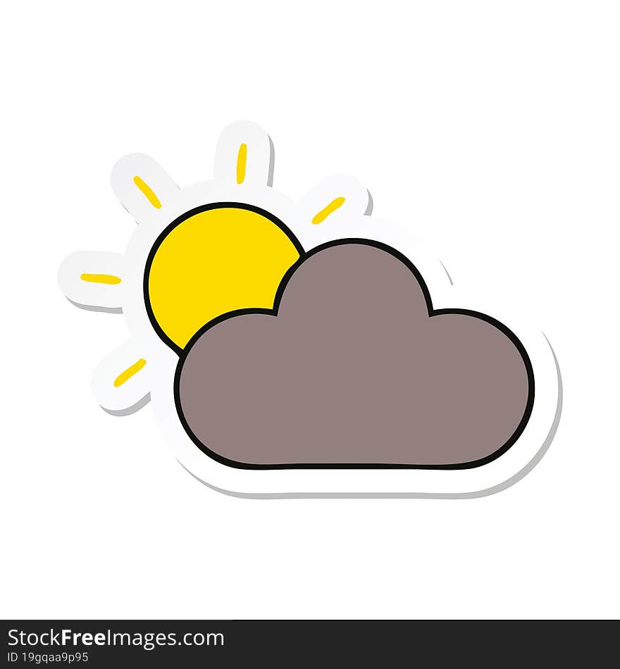 sticker of a cute cartoon sun and storm cloud