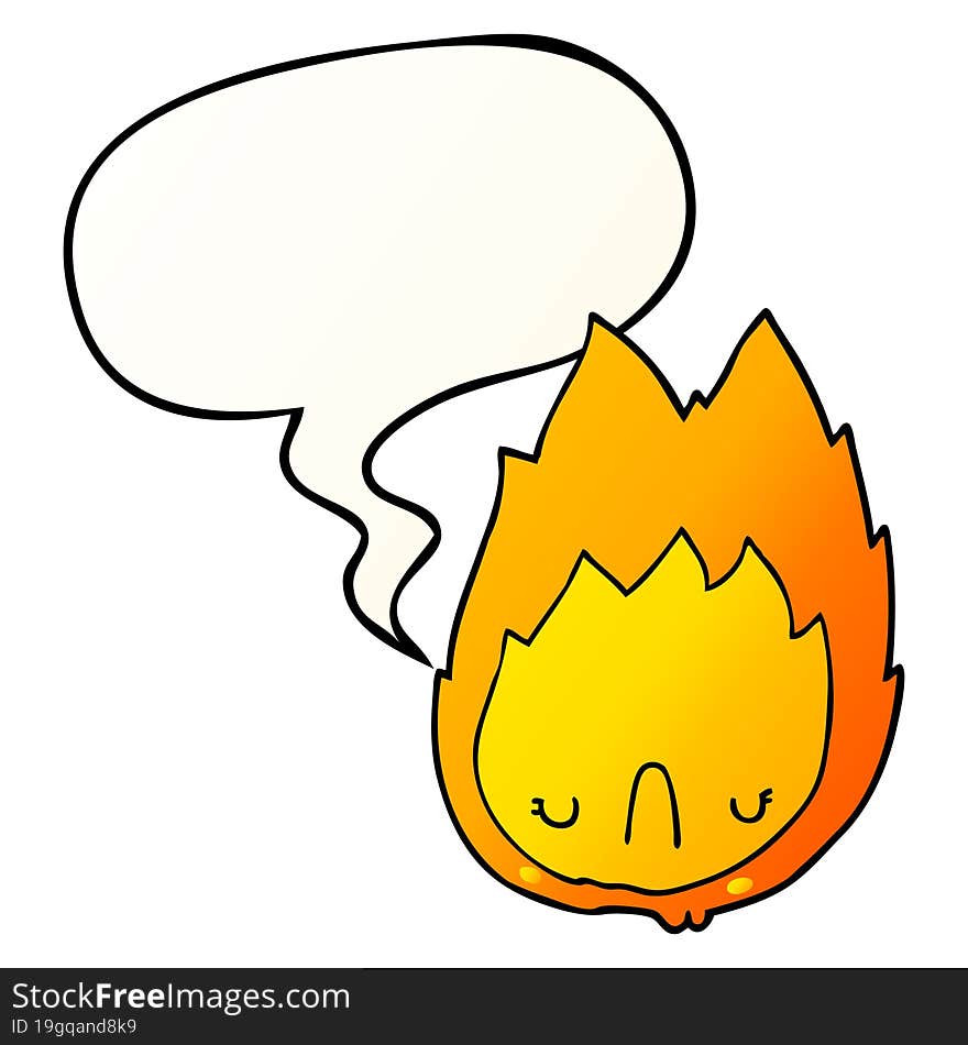 Cartoon Unhappy Flame And Speech Bubble In Smooth Gradient Style