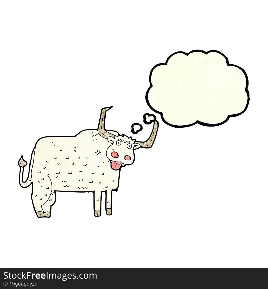 Cartoon Hairy Cow With Thought Bubble