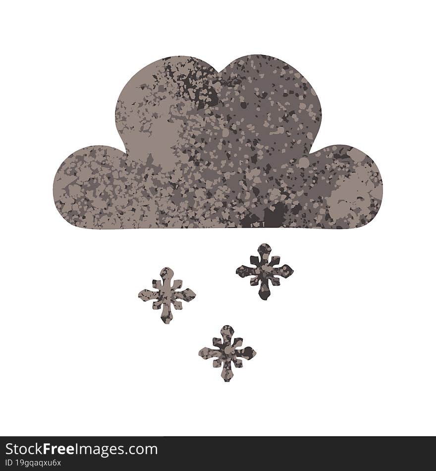 retro illustration style cartoon of a storm snow cloud