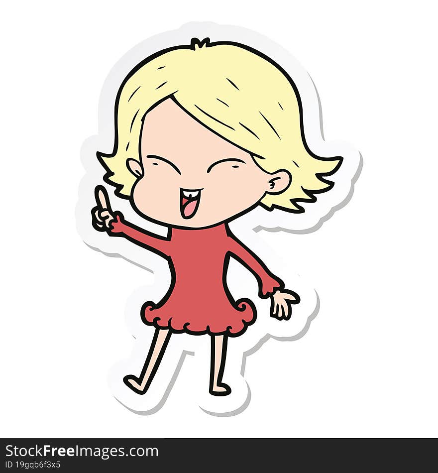 sticker of a happy cartoon girl