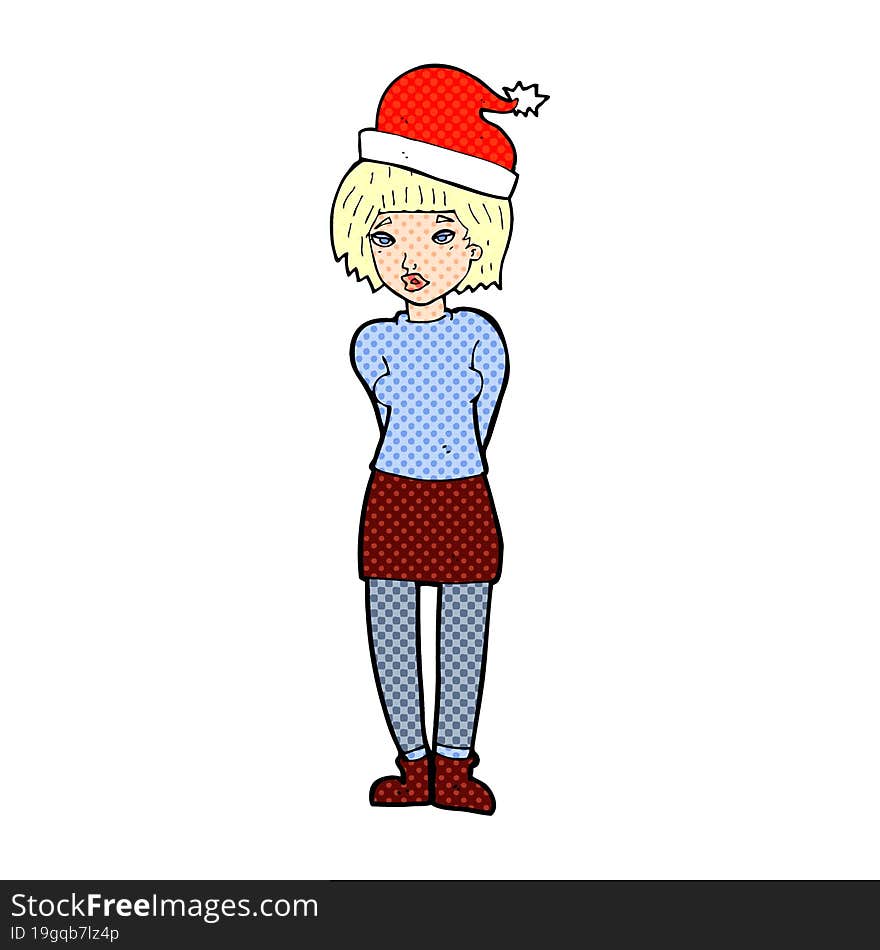 cartoon woman wearing christmas hat