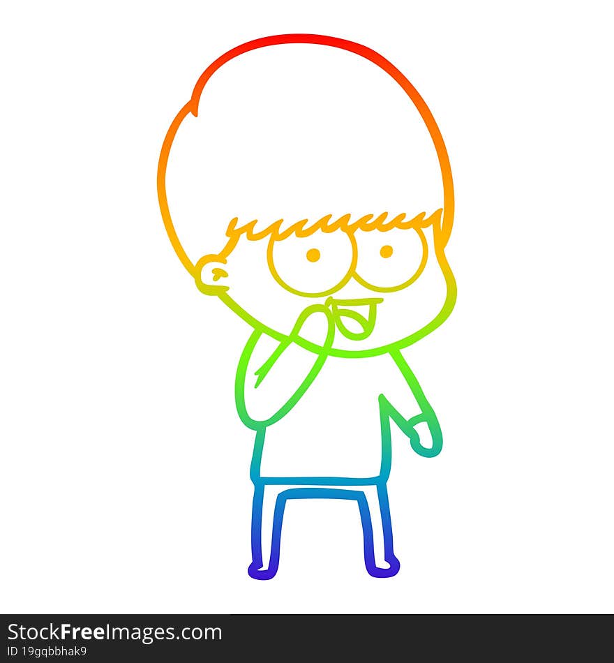 Rainbow Gradient Line Drawing Happy Cartoon Boy