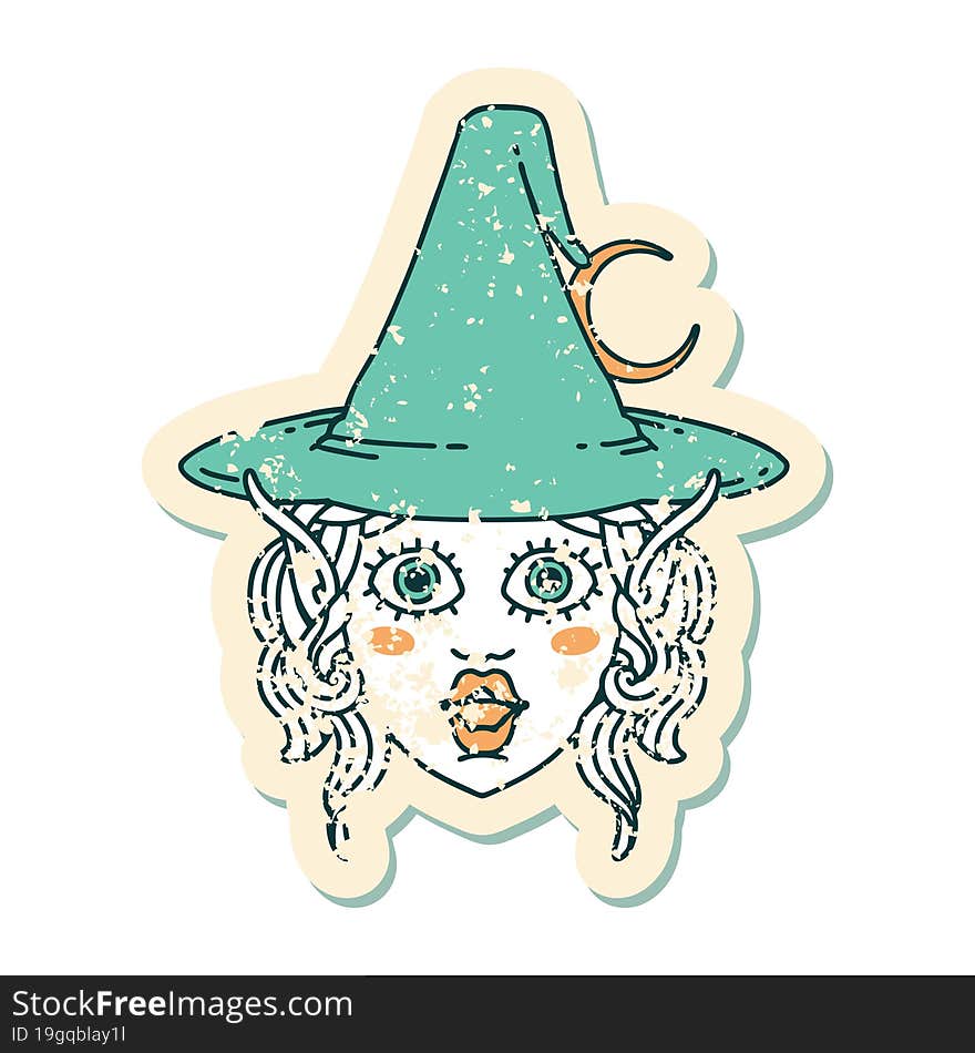 Retro Tattoo Style elf mage character face. Retro Tattoo Style elf mage character face