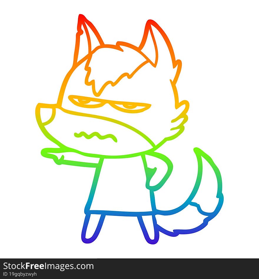 Rainbow Gradient Line Drawing Cartoon Annoyed Wolf