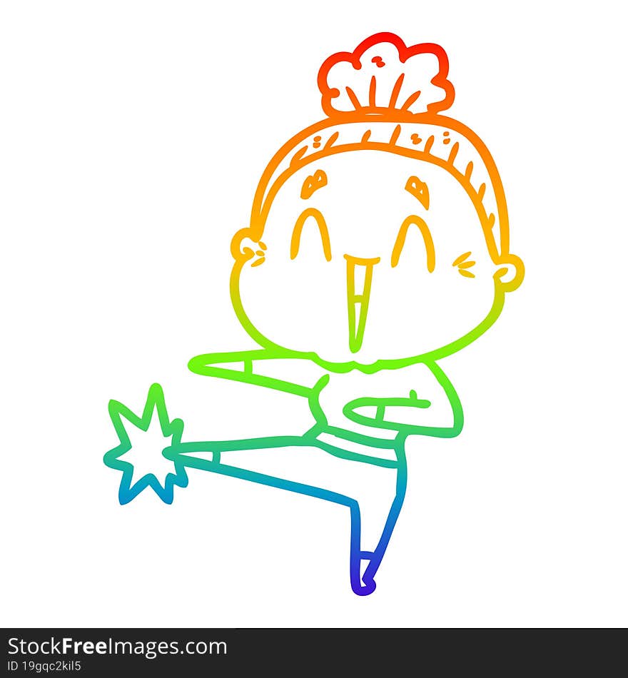 rainbow gradient line drawing cartoon happy old lady