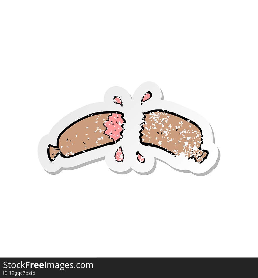 retro distressed sticker of a cartoon sausage