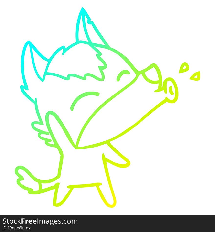 cold gradient line drawing howling wolf cartoon