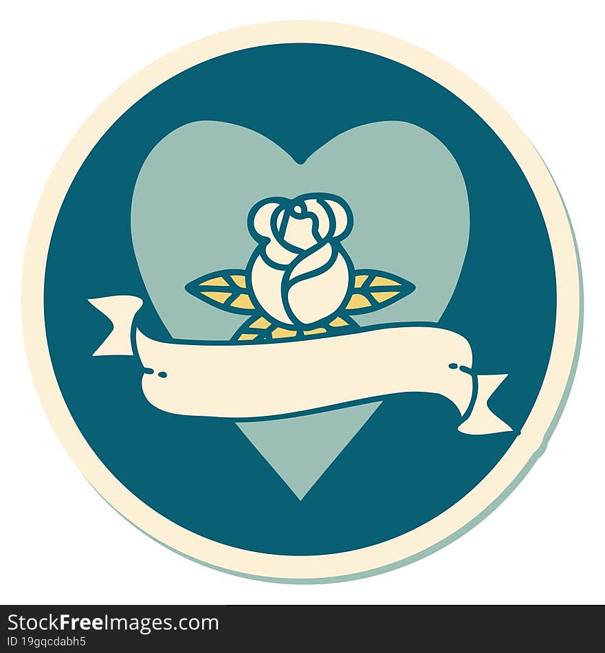 Tattoo Style Sticker Of A Heart Rose And Banner