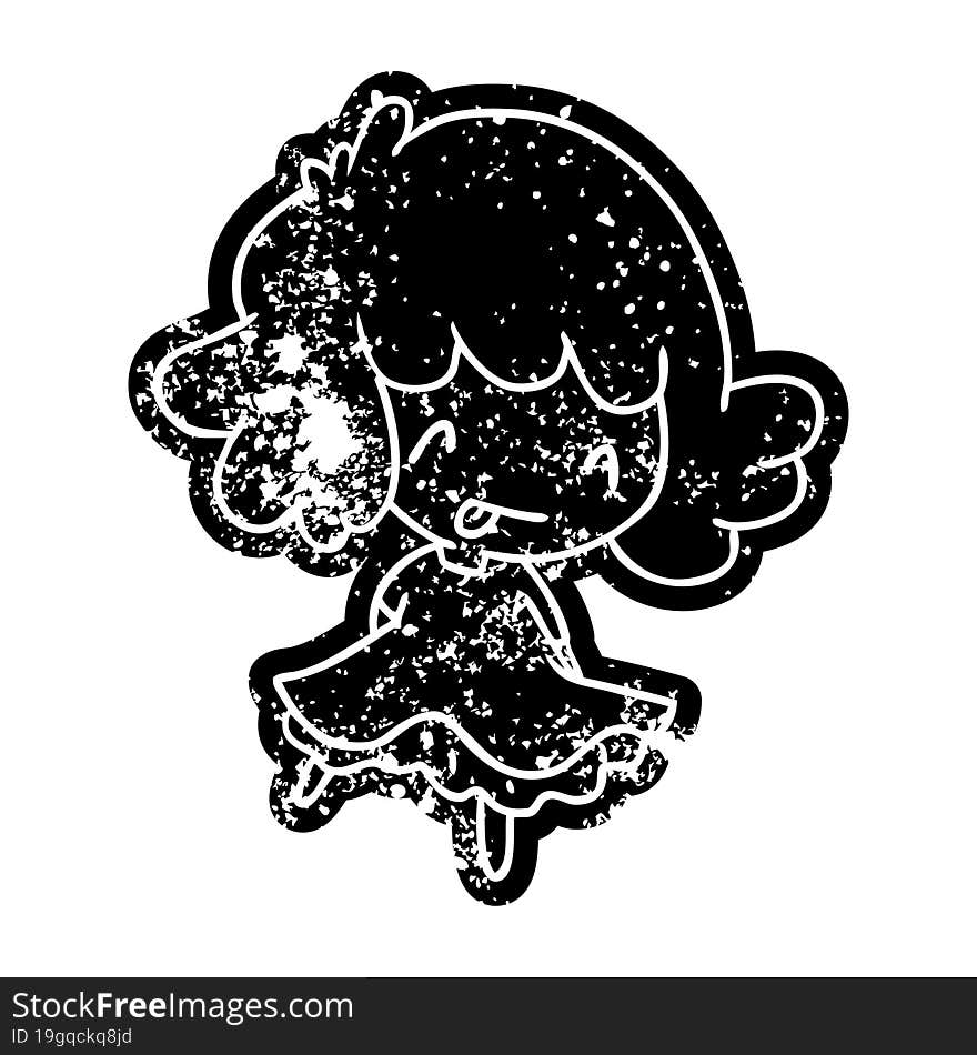 grunge distressed icon of a cute kawaii girl. grunge distressed icon of a cute kawaii girl