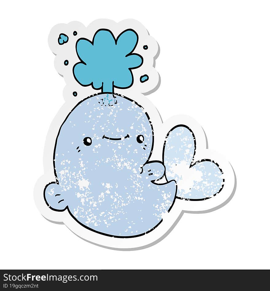 distressed sticker of a cartoon whale spouting water