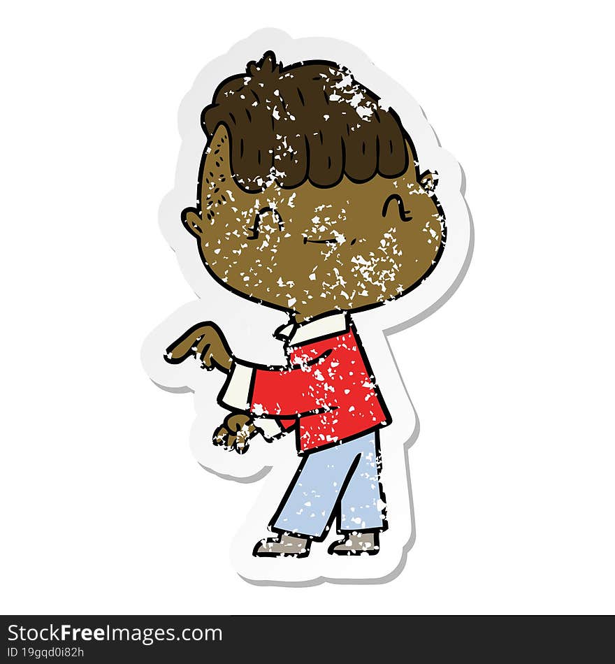 Distressed Sticker Of A Cartoon Friendly Boy