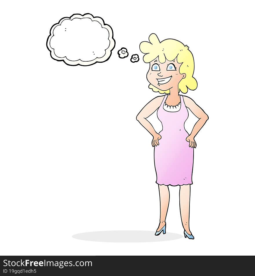 Thought Bubble Cartoon Happy Woman Wearing Dress