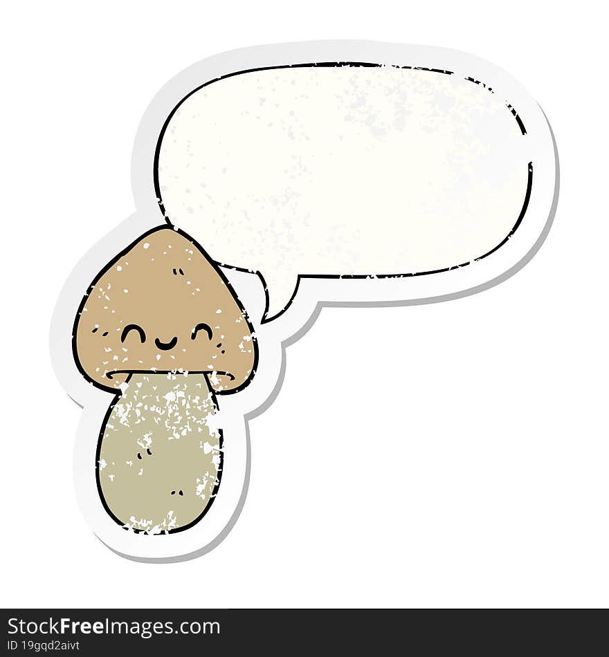 cartoon mushroom and speech bubble distressed sticker