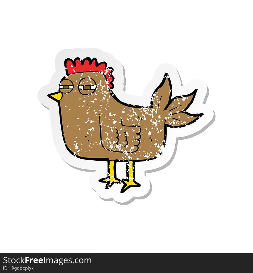 Retro Distressed Sticker Of A Cartoon Sly Hen