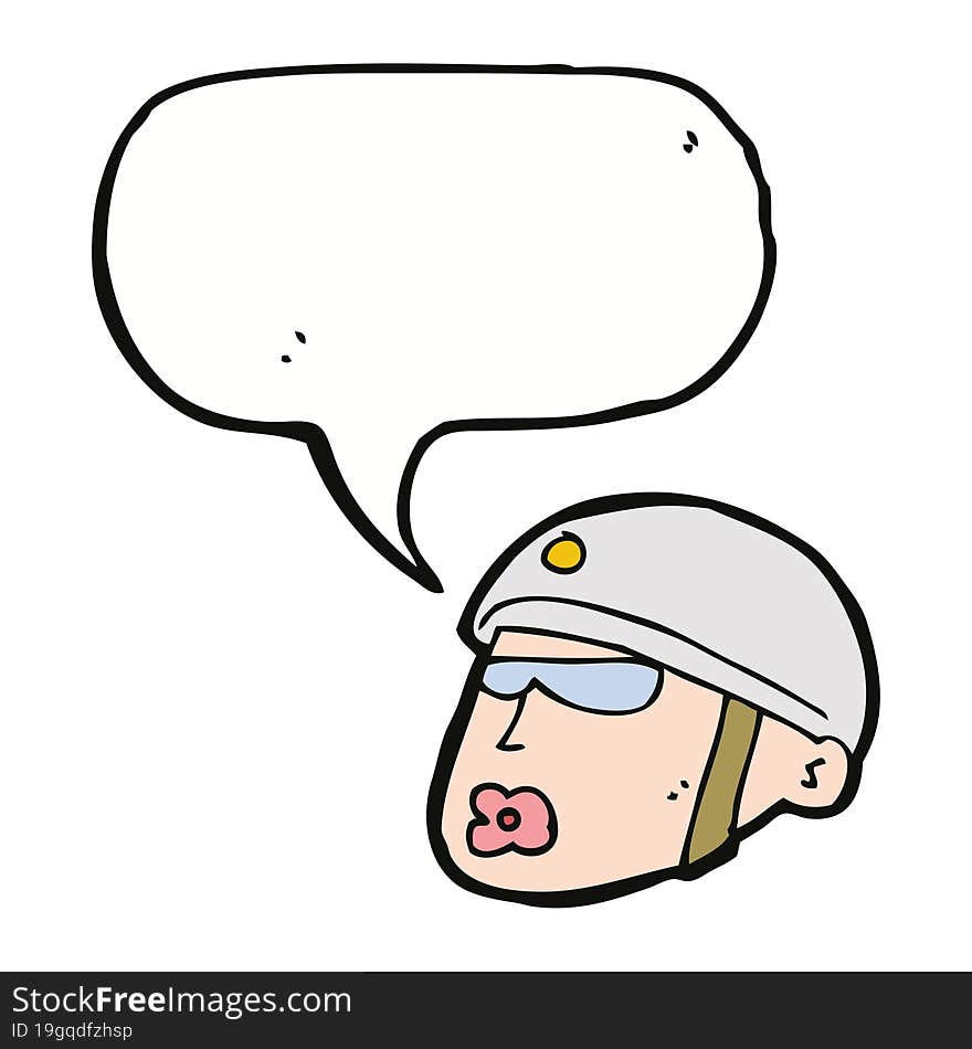 cartoon policeman head with speech bubble