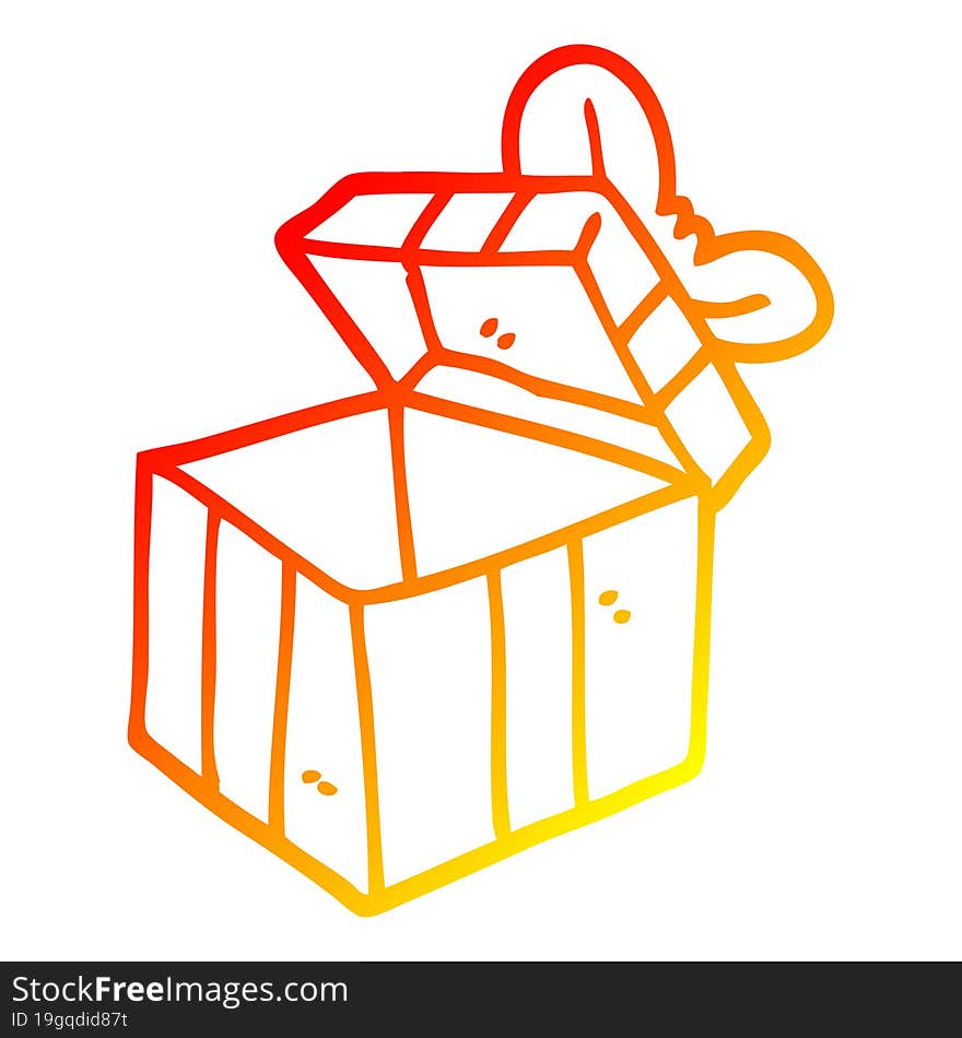 warm gradient line drawing of a cartoon open gift box