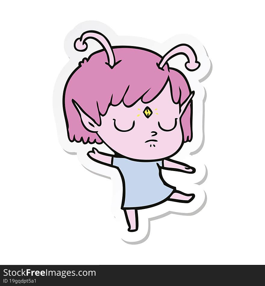 sticker of a cartoon alien girl