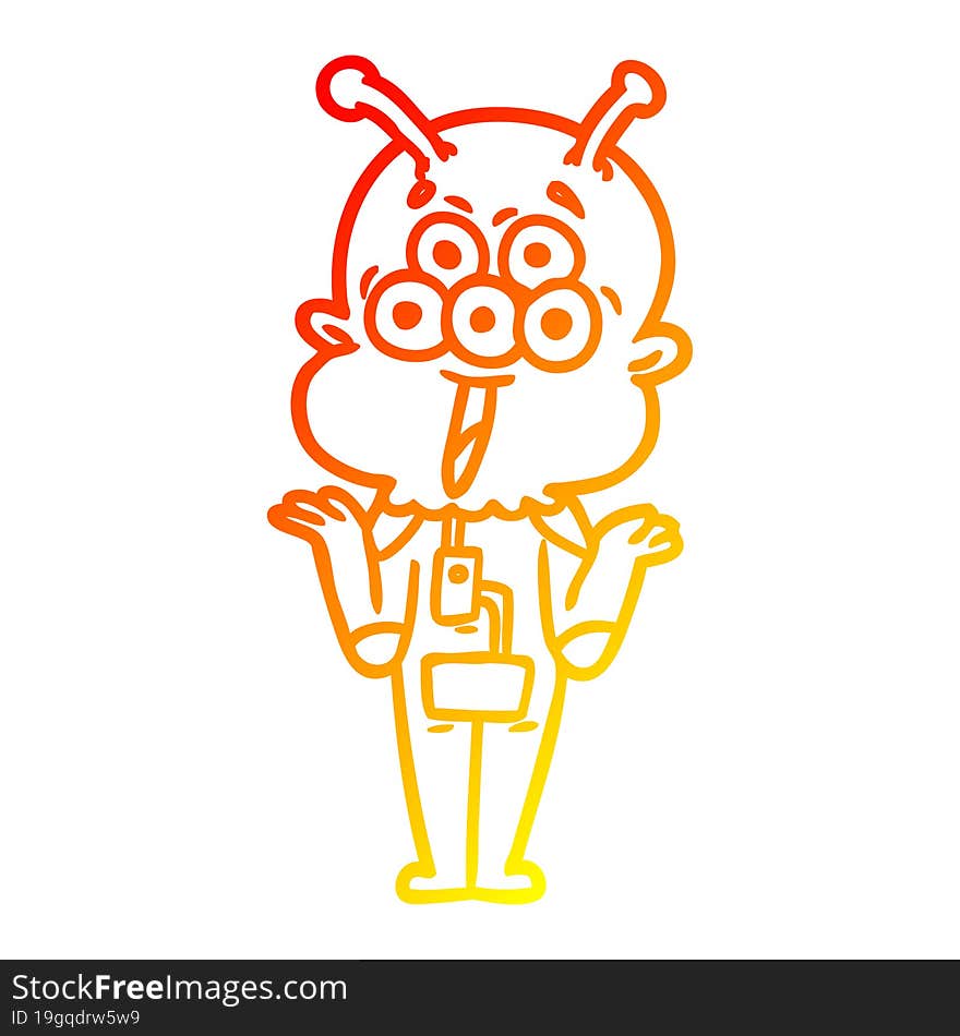 warm gradient line drawing happy cartoon alien shrugging shoulders