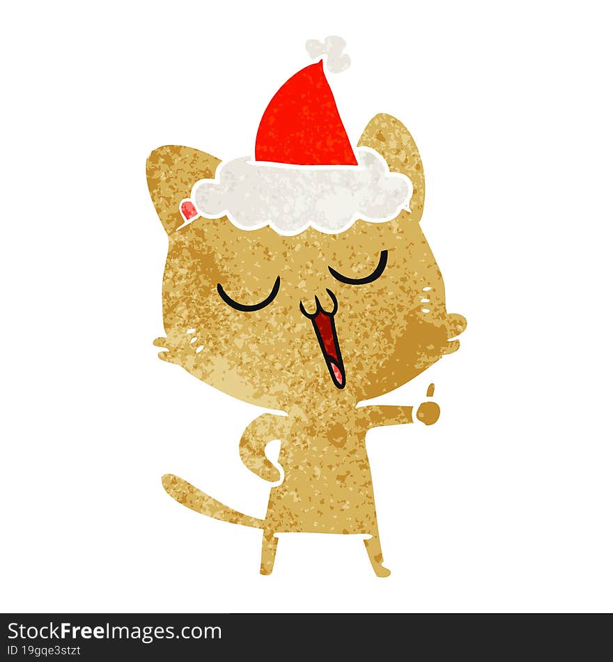 retro cartoon of a cat singing wearing santa hat