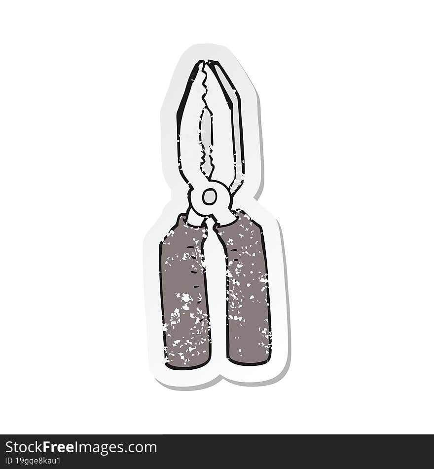 Retro Distressed Sticker Of A Cartoon Pliers