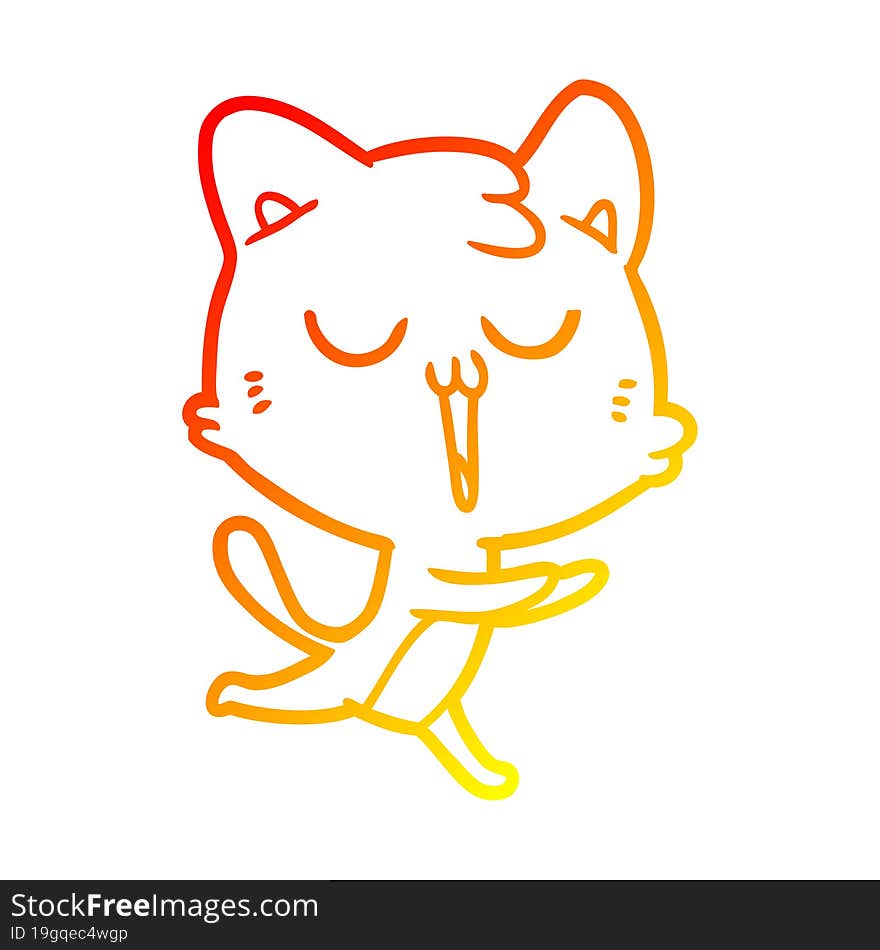 warm gradient line drawing cartoon cat singing