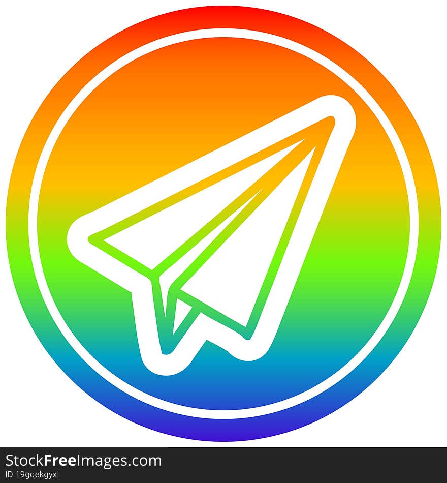 paper plane circular icon with rainbow gradient finish. paper plane circular icon with rainbow gradient finish