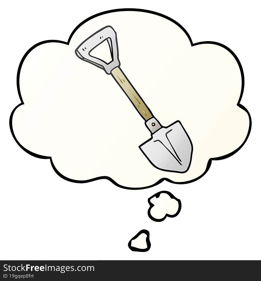 cartoon shovel and thought bubble in smooth gradient style