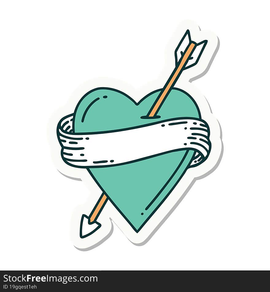 Tattoo Style Sticker Of An Arrow Heart And Banner