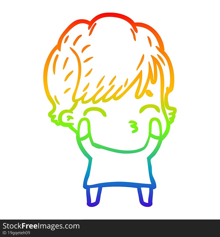 rainbow gradient line drawing of a cartoon woman thinking