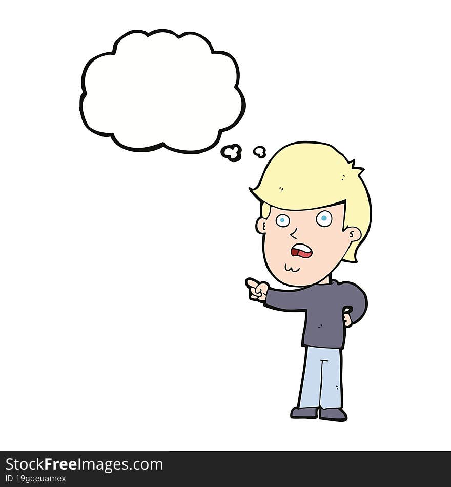 Cartoon Shocked Man Pointing With Thought Bubble