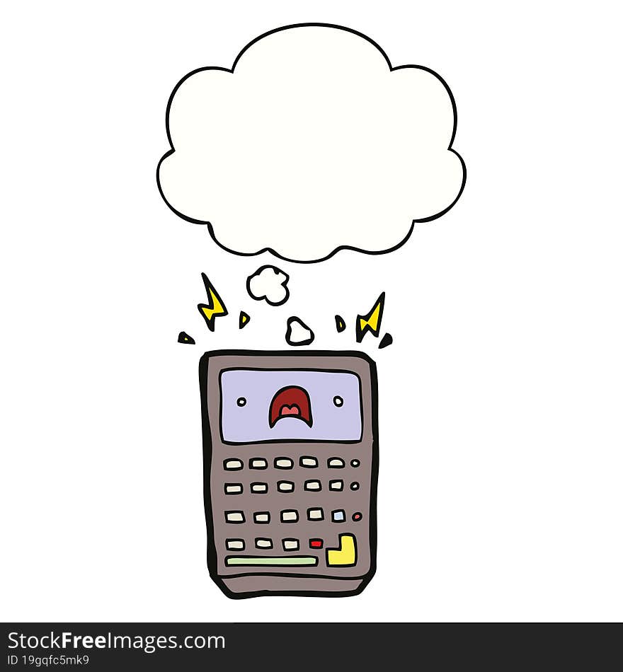 cartoon calculator and thought bubble