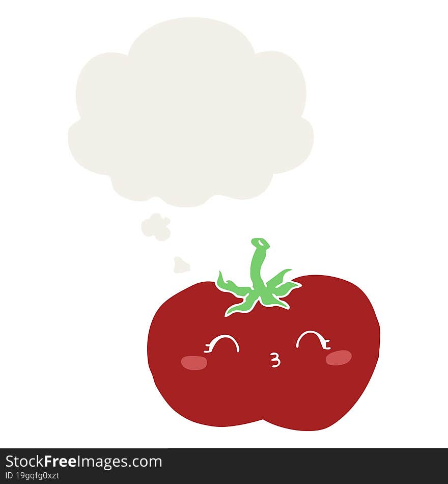 cartoon tomato and thought bubble in retro style