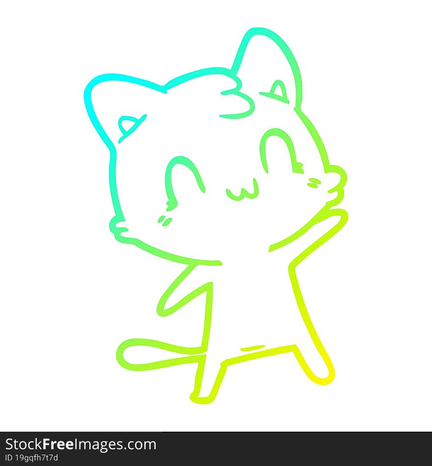 cold gradient line drawing of a cartoon happy cat