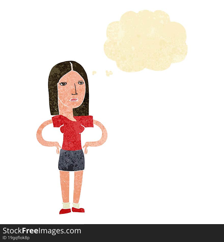 Cartoon Woman With Hands On Hips With Thought Bubble