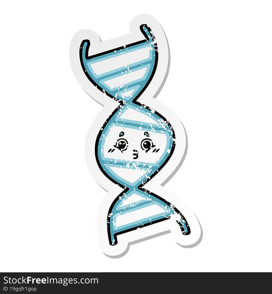 distressed sticker of a cute cartoon DNA strand