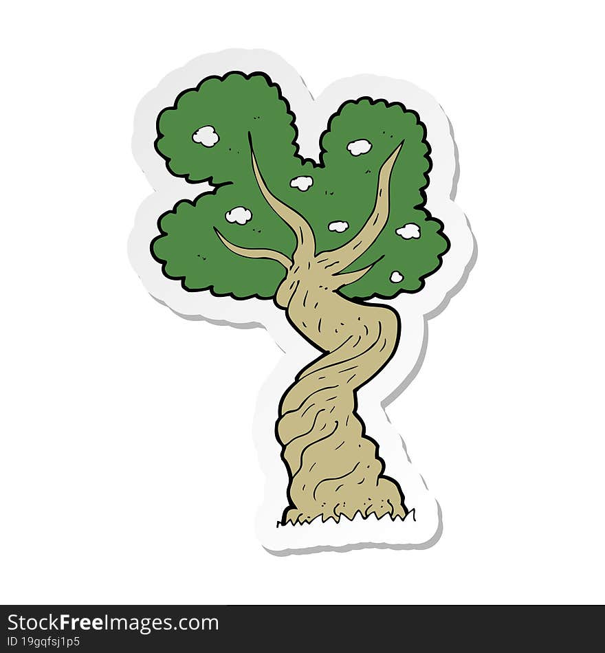 sticker of a cartoon twisted old tree