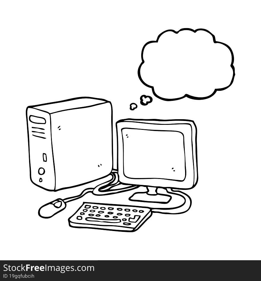 freehand drawn thought bubble cartoon computer