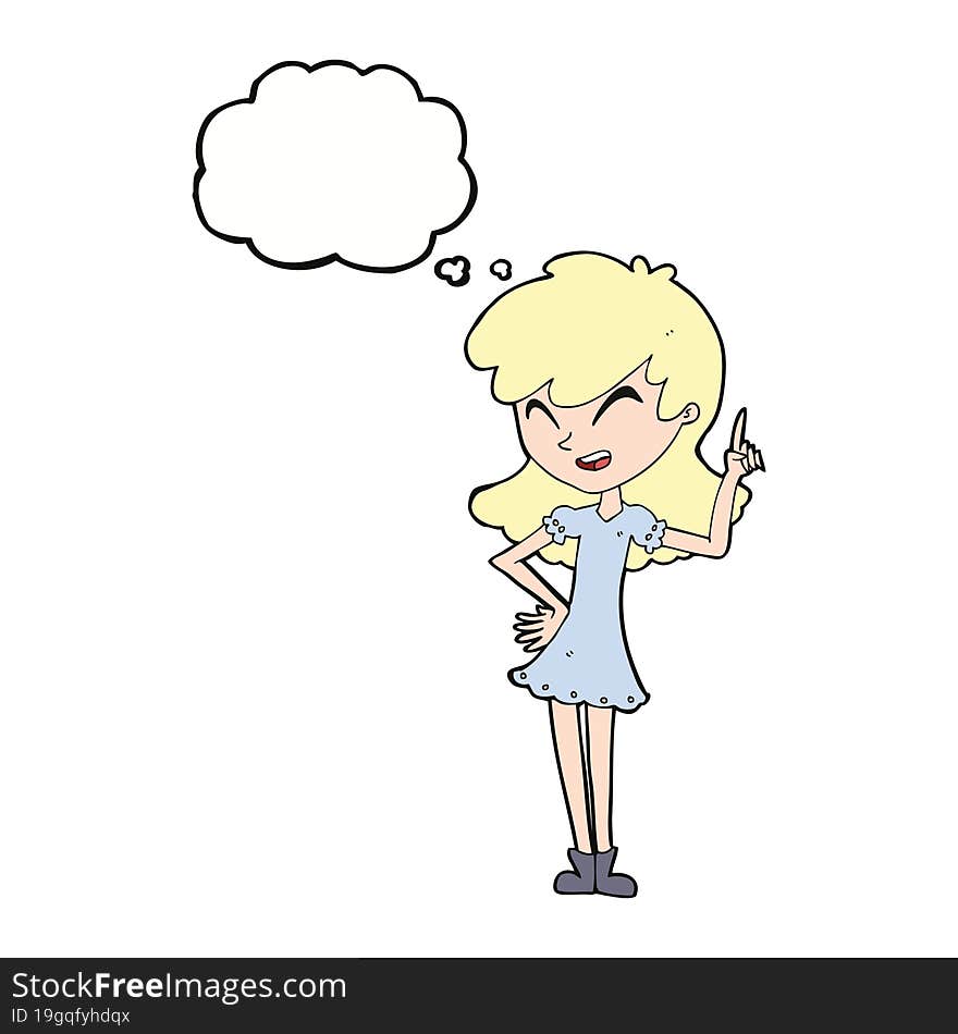 cartoon girl making point with thought bubble