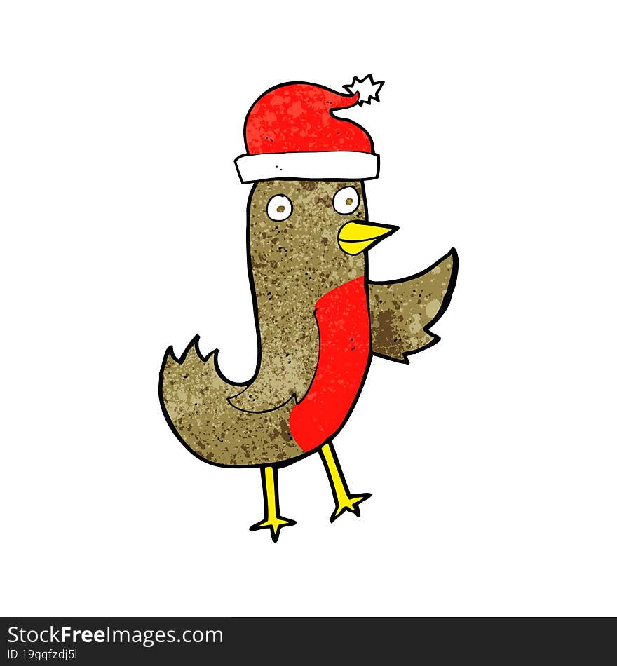 Cartoon Christmas Robin Wearing Hat