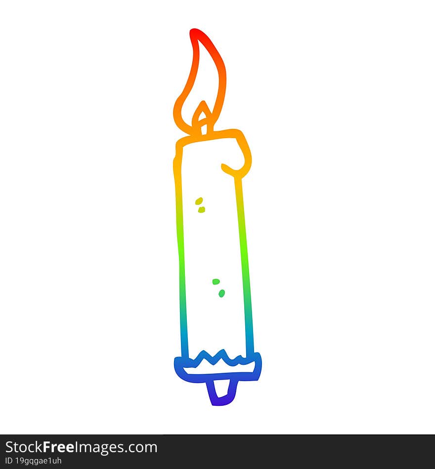 rainbow gradient line drawing of a cartoon birthday candle