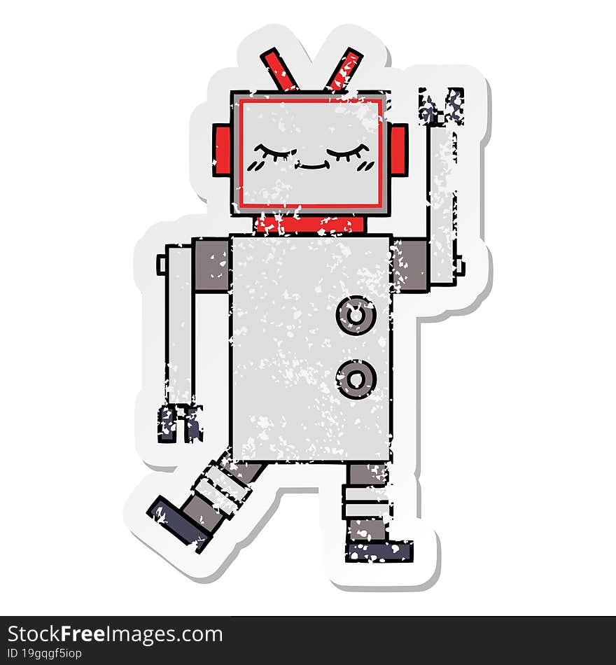 distressed sticker of a cute cartoon robot