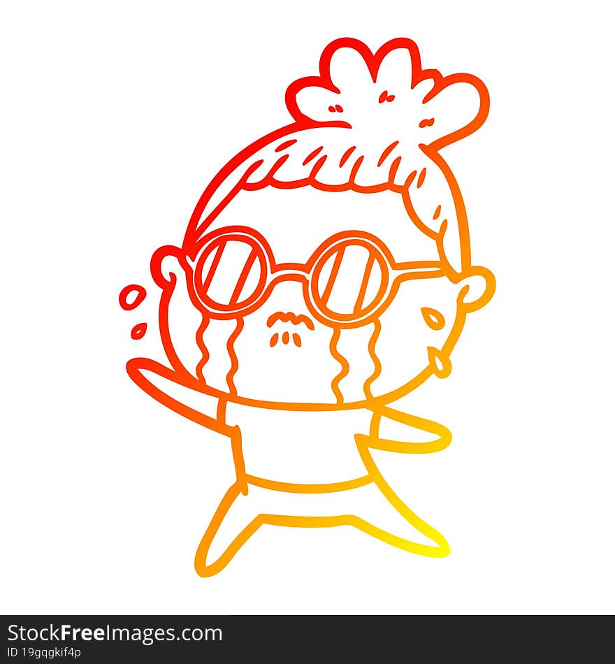 warm gradient line drawing cartoon crying woman wearing spectacles