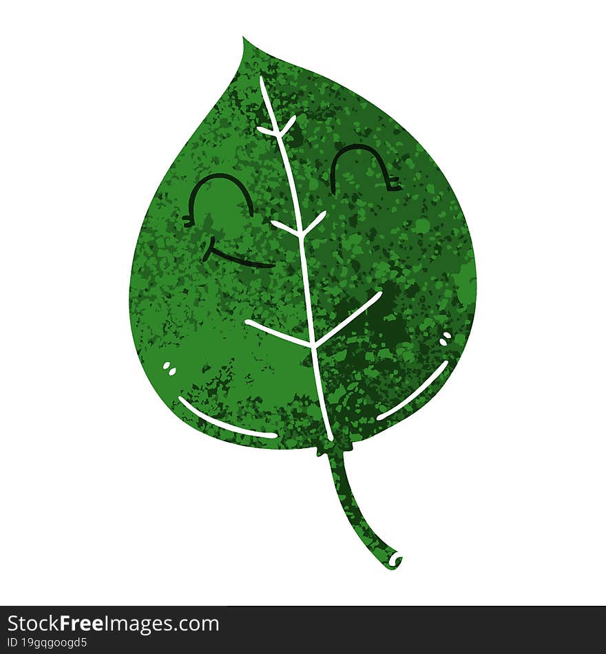 quirky retro illustration style cartoon happy leaf